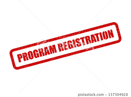 An authentic red grunge stamp graphic prominently displaying the essential words Program Registration An authentic red grunge stamp graphic prominently displaying the essential words Program Registration 137304928