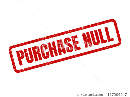 Authentic distressed red rubber stamp impression with the significant phrase PURCHASE NULL showing a weathered textured appearance 137304947