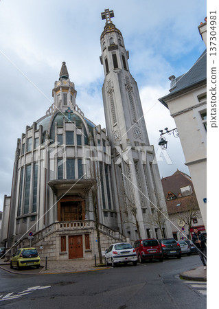 France, Vichy, Art Deco facade of the Church of Saint Blaise and Notre Dame des Malades France, Vichy, Art Deco facade of the Church of Saint Blaise and Notre Dame des Malades 137304981