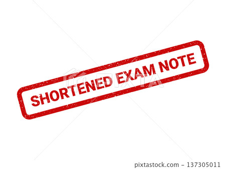 Authentic weathered rubber stamp impression explicitly stating SHORTENED EXAM NOTE perfect for educational records and academic verification Authentic weathered rubber stamp impression explicitly stating SHORTENED EXAM NOTE perfect for educational records and academic verification 137305011