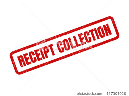 Bold rectangular rubber stamp with a vintage grunge texture displaying RECEIPT COLLECTION diagonally across the surface 137305028