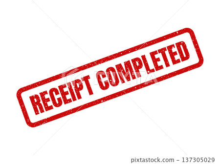 Bold rectangular rubber stamp with a vintage grunge texture displaying RECEIPT COMPLETED diagonally across the surface 137305029