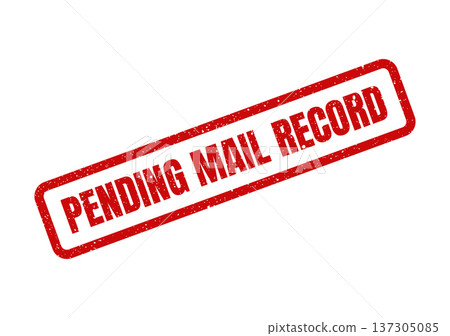 Classic red rubber stamp with distressed effect featuring PENDING MAIL RECORD for document tracking 137305085