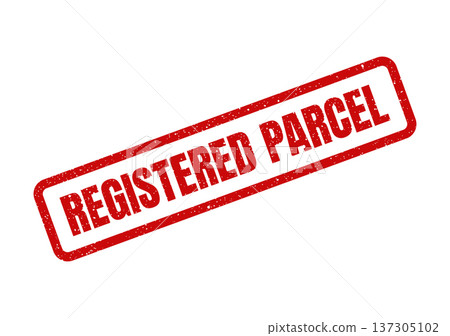 Diagonal grunge stamp impression with registered parcel text for secure shipping or delivery verification Diagonal grunge stamp impression with registered parcel text for secure shipping or delivery verification 137305102