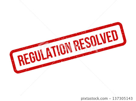 Distinctive red grunge stamp with the strong text REGULATION RESOLVED signifying an issue or matter concluded 137305143