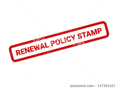 Distressed effect red rubber stamp with the distinct words renewal policy stamp for paperwork 137305161