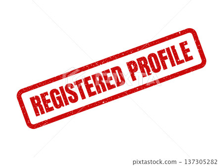 Distressed rectangular rubber stamp displaying registered profile text, useful for user registration interfaces or identity verification 137305282