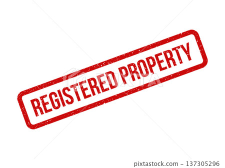 Distressed rectangular rubber stamp featuring prominent registered property text, ideal for real estate or legal ownership documents Distressed rectangular rubber stamp featuring prominent registered property text, ideal for real estate or legal ownership documents 137305296