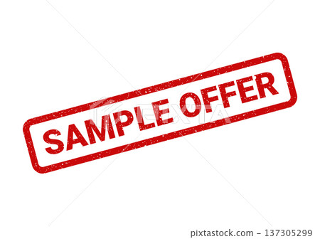 Distressed rectangular rubber stamp featuring SAMPLE OFFER text, conveying a temporary promotion or a special deal for marketing materials 137305299