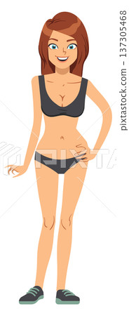 Slim woman. Pretty female model cartoon character Slim woman. Pretty female model cartoon character 137305468