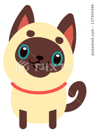 Siamese kitten color character. Cute sitting cat 137305494