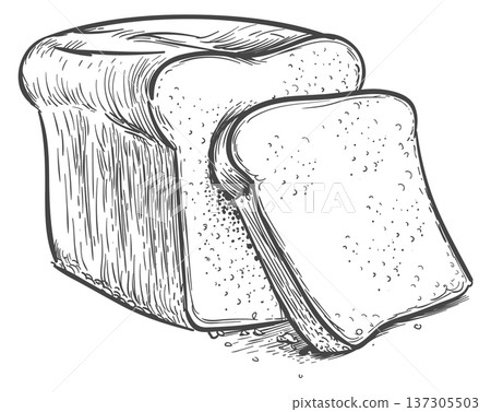Bread loaf cut drawing. Natural tasty bakery Bread loaf cut drawing. Natural tasty bakery 137305503