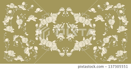 Vintage nouveau floral border with roses and vines 137305551