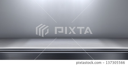 Steel kitchen counter with shiny metal surface 137305566