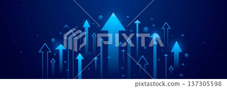 Blue neon arrows growing up, financial success 137305598