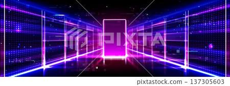Futuristic digital open door, glowing neon portal Futuristic digital open door, glowing neon portal 137305603