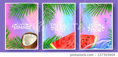 Summer poster design with tropical beach design 137305604