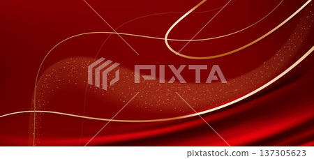Abstract premium red background, gold ribbon waves Abstract premium red background, gold ribbon waves 137305623