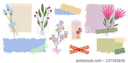 Cute floral notes with washi tape, flower stickers 137305636