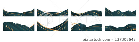 Elegant green waves, golden ribbons abstract vector Elegant green waves, golden ribbons abstract vector 137305642