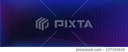 3D wireframe grid room with perspective lines 137305650