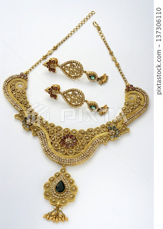 Indian Gold jewelry photo shoot 137306110