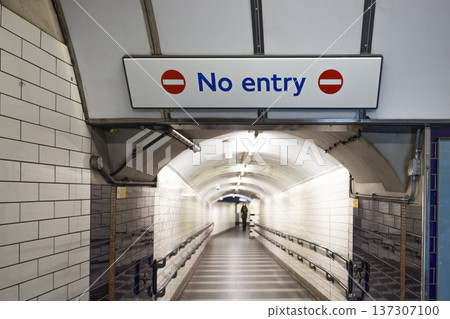 No entry sign over subway tunnel corridor 137307100