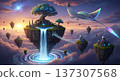 Whimsical enchanted realm  a colorful fusion of myths, fairy tales, and sci fi wonders 137307568