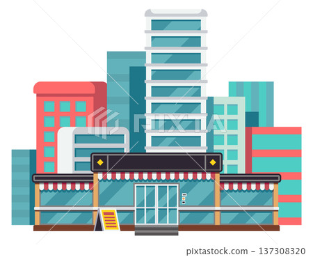 City downtown glass buildings scenery cartoon icon City downtown glass buildings scenery cartoon icon 137308320