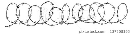 Spiral barbwire pattern. Prison border with metal spikes 137308393