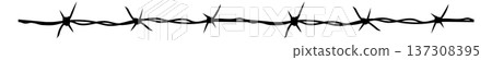 Barbed wire with metal spikes. Black seamless border 137308395