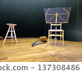 A handcrafted calascione, a traditional Neapolitan instrument, placed on the stage floor. 137308486