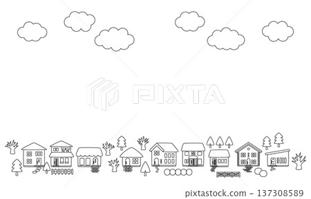 冬季城鎮景觀邊框背景素材_線條畫 137308589