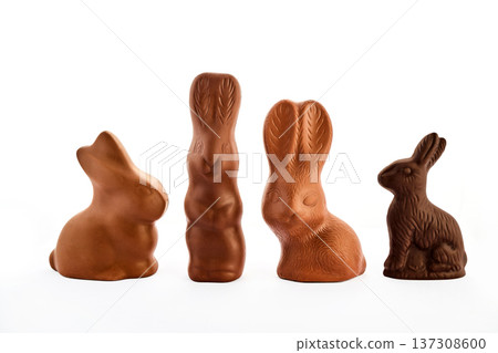 Chocolate easter bunnies standing on a white background 137308600