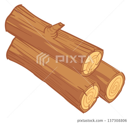 Log pile. Wooden trunk material cartoon icon Log pile. Wooden trunk material cartoon icon 137308806