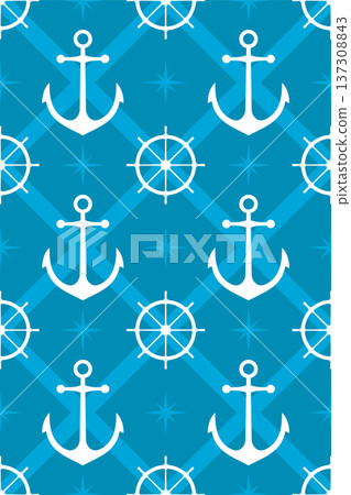 Nautical pattern with helm and anchor silhouettes seamless background 137308843