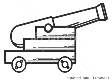 Cannon line icon. Retro army war weapon Cannon line icon. Retro army war weapon 137308881