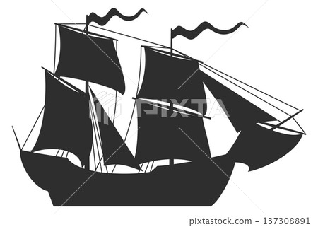 Pirate ship black icon. Sailing galleon boat Pirate ship black icon. Sailing galleon boat 137308891