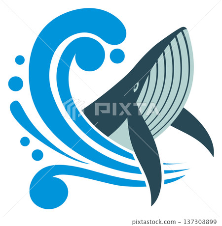 Water splash with whale color logo. Aquatic animal Water splash with whale color logo. Aquatic animal 137308899