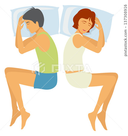 People sleep in home bed. Cartoon characters in bedroom 137308916