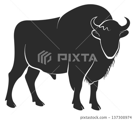 Black bison icon. Wild bull. Animal silhouette Black bison icon. Wild bull. Animal silhouette 137308974