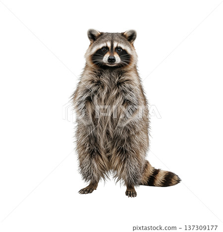 Raccoon Standing Upright in a Simple Setting During Daylight Hours 137309177