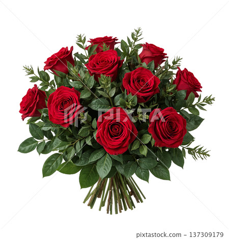 Roses Arranged in a Bouquet With Green Leaves in a Simple Setting for Gifting on Special Occasions 137309179