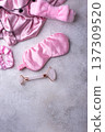 Silk sleep pink eye mask and accessory. 137309520