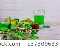 St. Patricks Day party food, green beer and shamrock 137309633