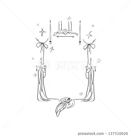 Hand drawn vector abstract outline,graphic,line vintage celebration ornament party frame in drawing elegant style.Elegant decoration vintage outline design isolated.Birthday,Christmas,Party frame. 137310026
