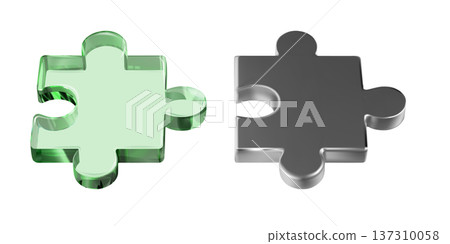 3d puzzle piece, jigsaw icon. Problem solution concept vector on white bg. Abstract game connect items. Partnership teamwork render, strategy toy. Success in building together, join idea, tech 137310058
