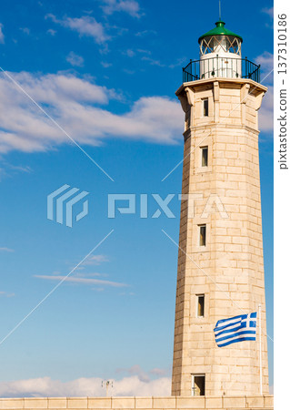Lighthouse near Gythio against blue sky 137310186