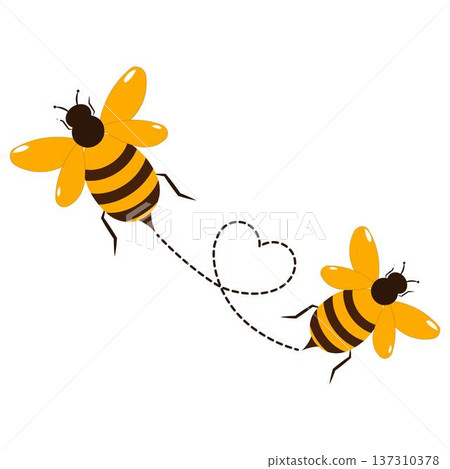 Cute Flying Bee with Dotted Trail Line 137310378