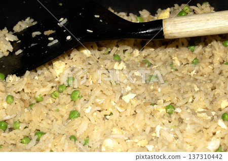 A Close up of delicious egg fried rice dinner with vegetables 137310442